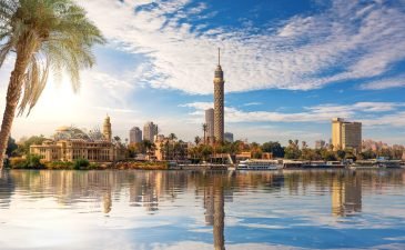 Cairo downtown, view on Gezira Island and the tower from the Nile, Egypt.